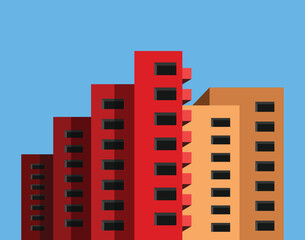 Abstract minimal building with blue sky background. Geometric Modern Architecture Illustration. Minimal Colorful Building on a Sunny Day. Abstract Shapes and Flat colorful building Design. Modern art.