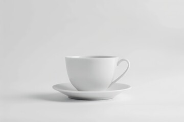 Fototapeta premium white porcelain cup and saucer isolated on plain white background, minimal clean kitchenware concept for cafe branding, mockups, and food design templates