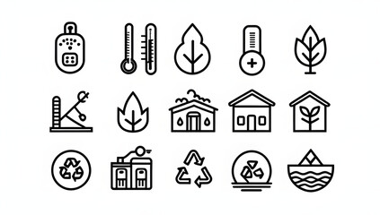 Collection of environmental and ecological icons isolated on white background