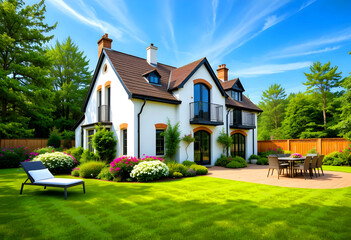 The exterior of a detached home featuring a beautiful garden.
