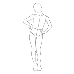 Child fashion croquis template, front view. Clean outline body sketch for kids’ clothing design, illustration, and fashion drawing.