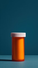 A bright orange prescription bottle against a contrasting blue backdrop, emphasizing simplicity and focus on medication.