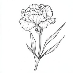 Detailed Line Drawing of a Carnation Flower Capturing Its Intricate Petals and Natural Elegance in a Minimalist Style