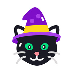 A flat style icon depicting a black cat