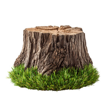 Tree Stump on small grass isolated on transparent background