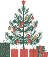 A simple decorated christmas tree with presents underneath it