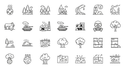 Environmental Destruction Outline Icon Collection