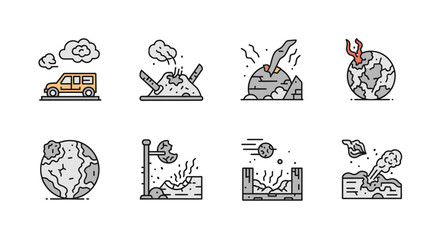 Apocalyptic Planet and Global Destruction Icons Vector