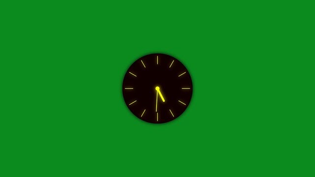 Glowing yellow clock face with minimalist markers on vibrant green background time passing concept