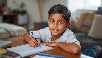Young Boy Enjoying a Quiet Moment of Creativity While Drawing at Home During the Afternoon