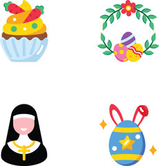 Set of Easter Celebration Flat Style Icons 