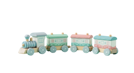 Wooden toy train pastel colors PNG transparent background isolated (木制玩具火车)