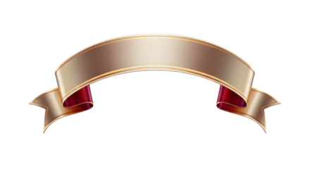 A shiny, arched golden ribbon banner with red accents on a clean white background.