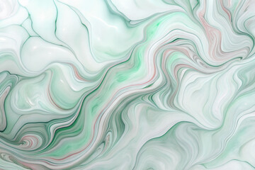 Soft abstract swirls of pastel green and white create a tranquil marble backdrop