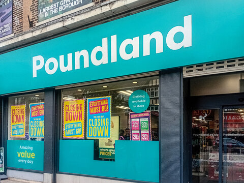 Poundland store closing down, Greater London. UK. Exterior of Poundlad's shop. October 2025.