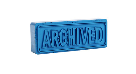 Blue rectangular block with "ARCHIVED" embossed, isolated on a white background, representing data storage.