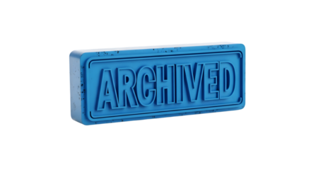 Blue rectangular block with "ARCHIVED" embossed, isolated on a white background, representing data storage.