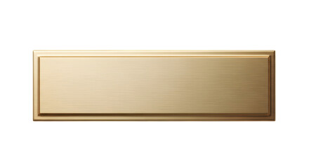 A rectangular brass-colored plate with a raised border, isolated on a white background.