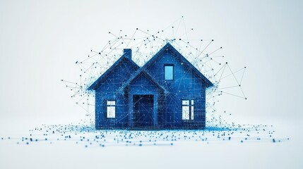 Smart home network, digital house, internet connection,  data visualization, white background, technology