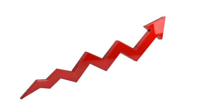 A vibrant red arrow pointing upwards, symbolizing growth, progress, and positive trends in business.