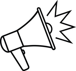Megaphone Announcement Propaganda Voice Black and White Line Icon, Communication Alerting Symbol Vector