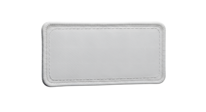 A blank white rectangular patch with stitched borders on a white background. - Powered by Adobe