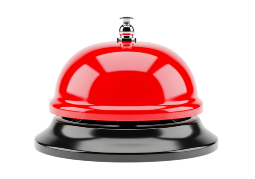 A shiny red service bell isolated on transparent background, ready to be rung