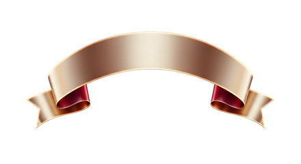 Elegant curved golden ribbon banner with a red reverse side isolated on a white background.