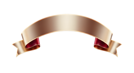 Elegant curved golden ribbon banner with a red reverse side isolated on a white background.