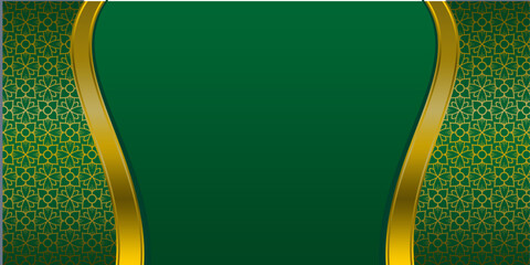 Elegant Green and Gold Islamic Background Template with Luxury Pattern – Blank Space for Text or Product Mockup Design