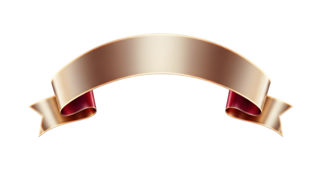 Elegant curved golden ribbon banner with a red reverse side isolated on a white background.