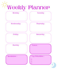 Weekly planner template, notes, shopping list, simple and minimal graphic design illustration 