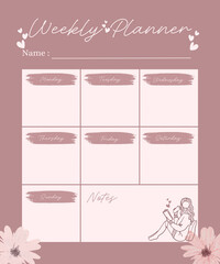 Weekly planner template, notes, shopping list, simple and minimal graphic design illustration 