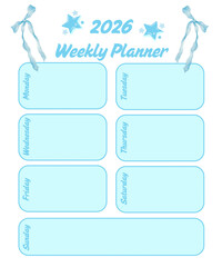 Weekly planner template, notes, shopping list, simple and minimal graphic design illustration 