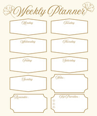 Weekly planner template, shopping list, simple and minimal graphic design illustration, self care journal, time management 