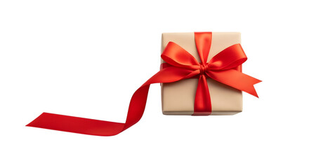 Brown gift box with red ribbon isolated on transparent background