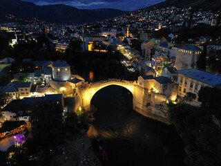 A drone view of Mostar, the historic city of Bosnia and Herzegovina.