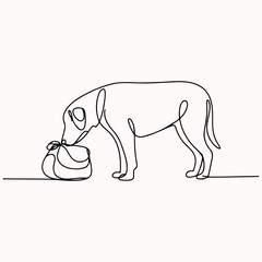 Dog Sniffing a Bag Line Art Illustration