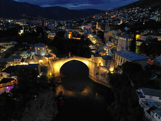 A drone view of Mostar, the historic city of Bosnia and Herzegovina.