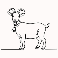 Cute Goat Continuous Line Illustration with a Bell for Animal Lovers