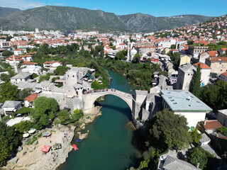 A drone view of Mostar, the historic city of Bosnia and Herzegovina.