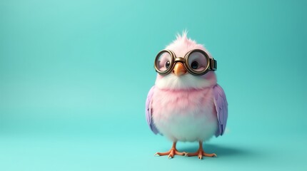 Fototapeta premium A cute bird with pink and purple feathers wearing steampunk goggles