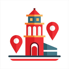 Stylized Tower Landmark Map Pin Vector Design