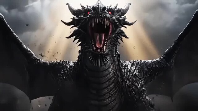 Religious mythology. 2 videos sequence. Saint George slays a monstrous dragon.