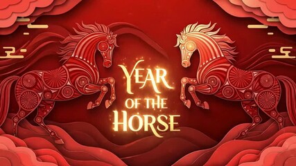 Celebrate the Chinese New Year with this dynamic Year of the Horse greeting, perfect for festive promotions and cultural events