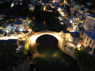 A drone view of Mostar, the historic city of Bosnia and Herzegovina.
