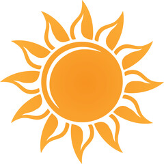 Orange sun with stylized rays on vector template white background yellow light