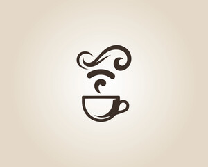 Dark brown coffee cup with steam and wifi symbol vector template