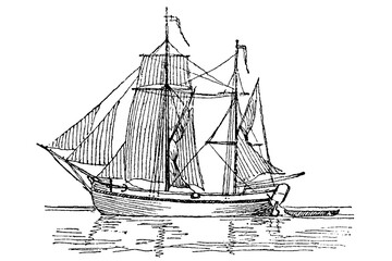 Transport sailing vessel on the Caspian Sea - 18th -19th century, old vintage illustration, 1879