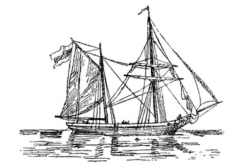 Coastal sailing merchant ship on the Sea of Azov - 18th-19th century, old vintage illustration, 1879